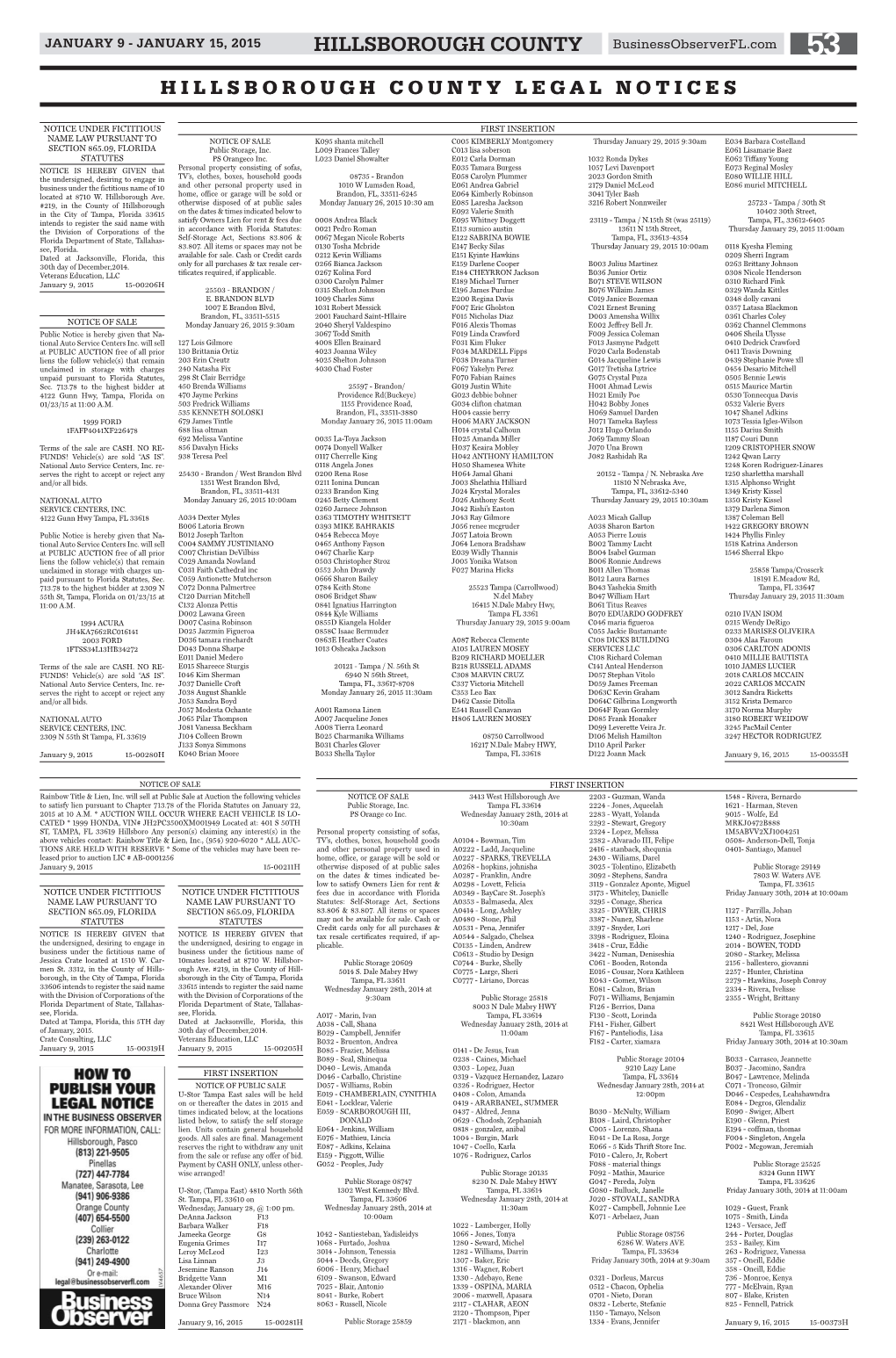 HILLSBOROUGH COUNTY Businessobserverfl.Com 53 HILLSBOROUGH COUNTY LEGAL NOTICES