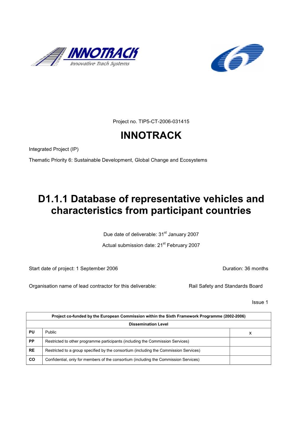 INNOTRACK D1.1.1 Database of Representative Vehicles And