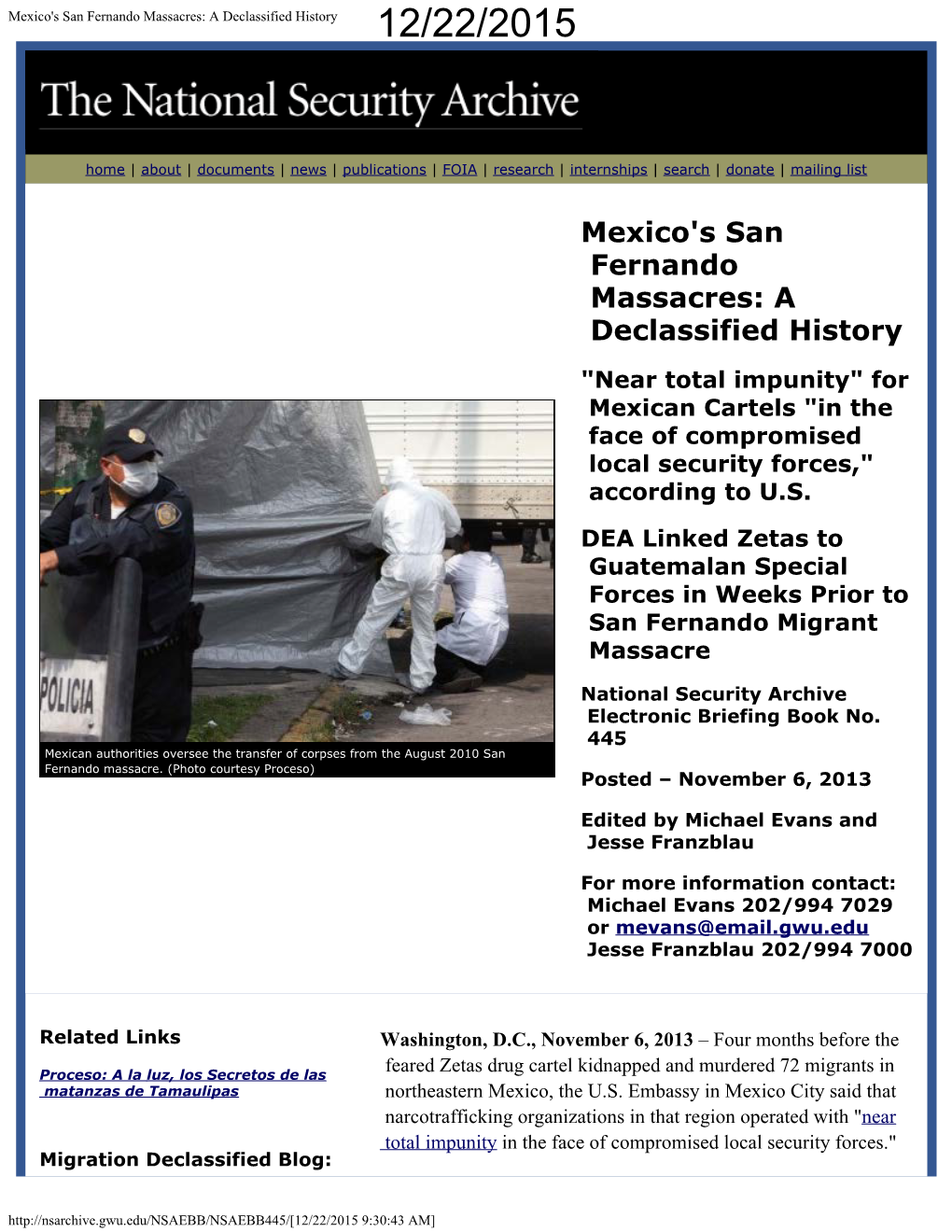 Mexico's San Fernando Massacres: a Declassified History 12/22/2015