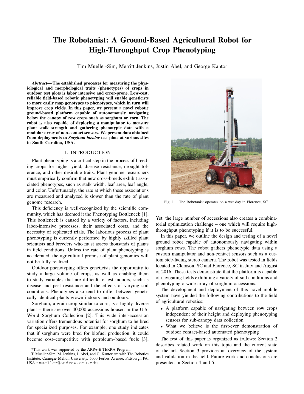 A Ground-Based Agricultural Robot for High-Throughput Crop Phenotyping
