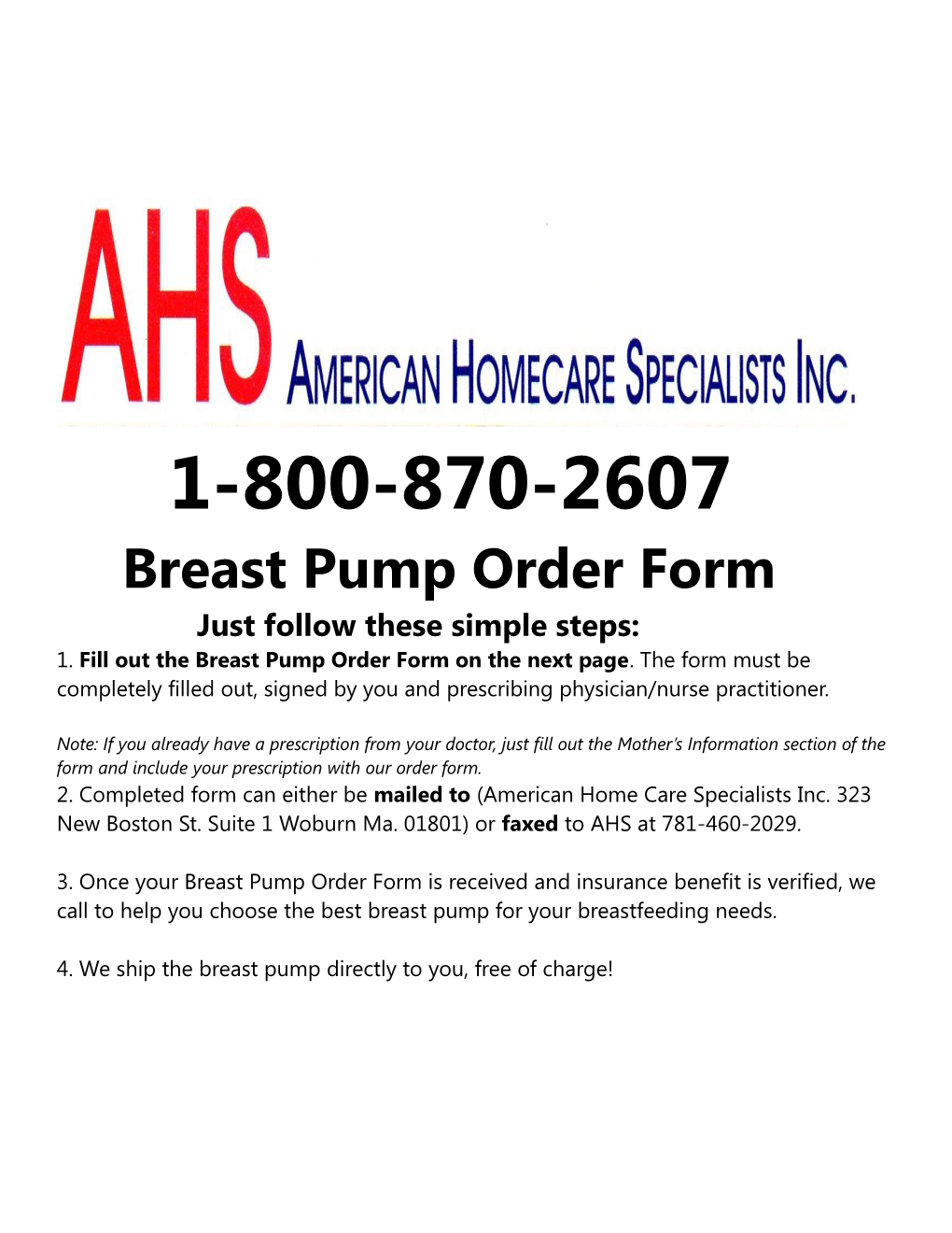 Breast Pump Order Form