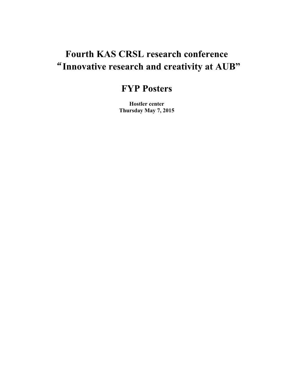 Fourth KAS CRSL Research Conference