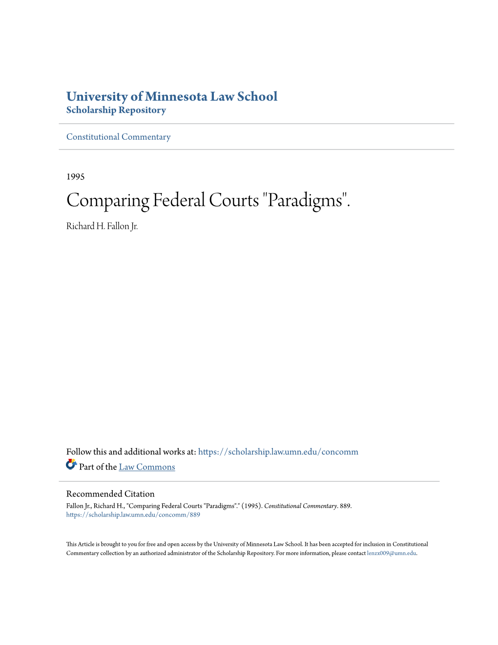 Comparing Federal Courts "Paradigms". Richard H
