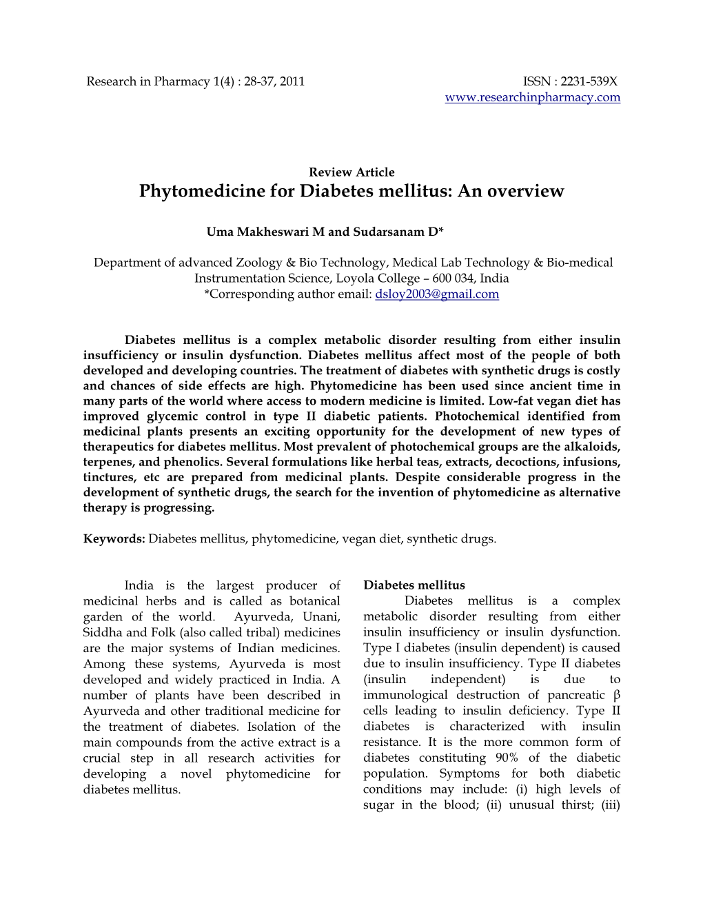 Phytomedicine for Diabetes Mellitus: an Overview