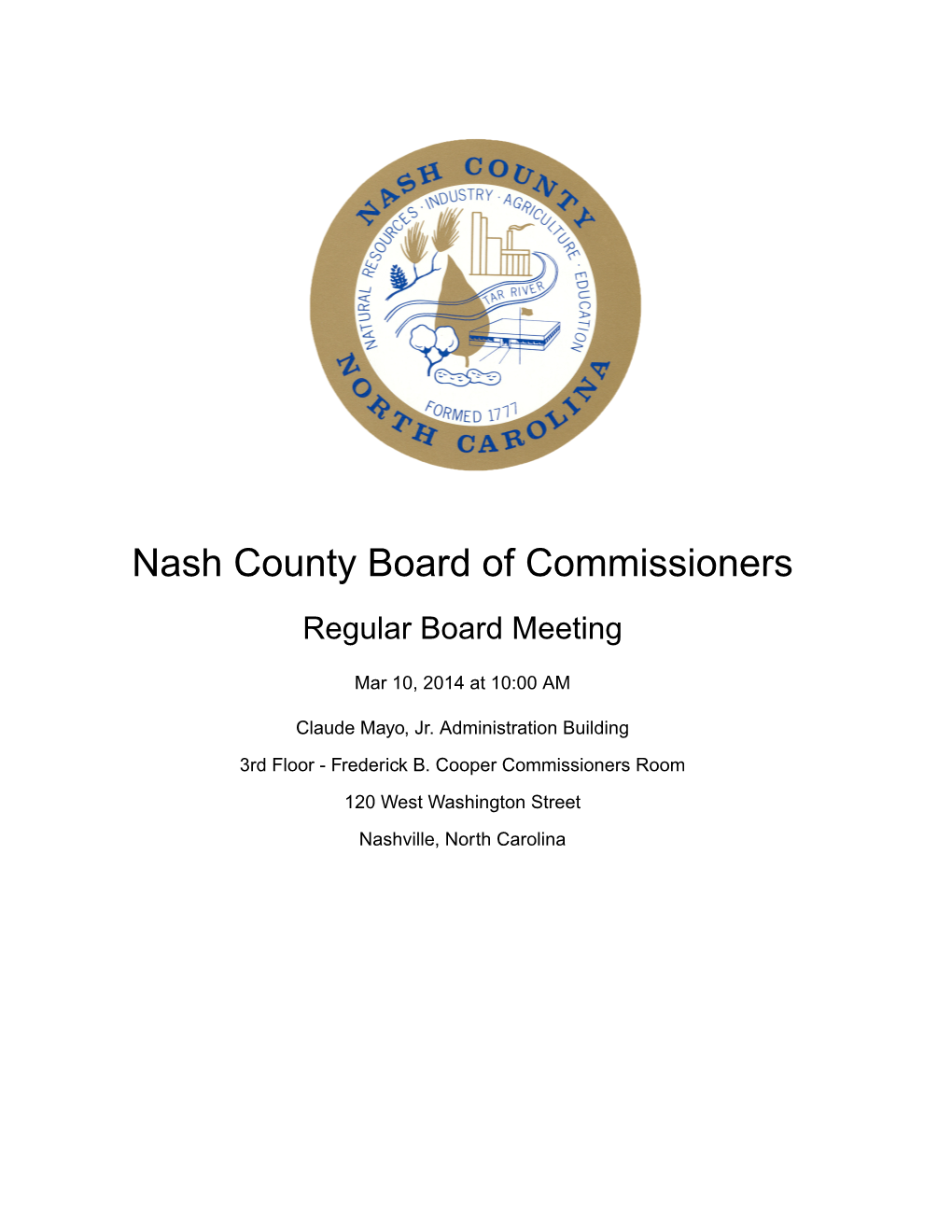 Nash County Board of Commissioners Regular Board Meeting