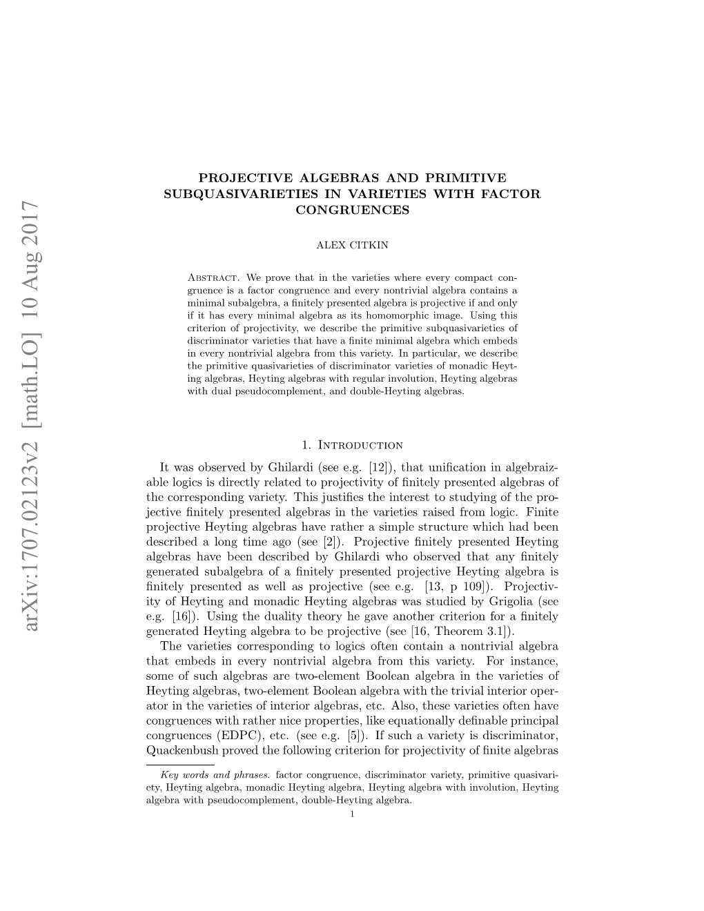 Arxiv:1707.02123V2 [Math.LO] 10 Aug 2017 Ler Ihpedcmlmn,Dul-Etn Algebra