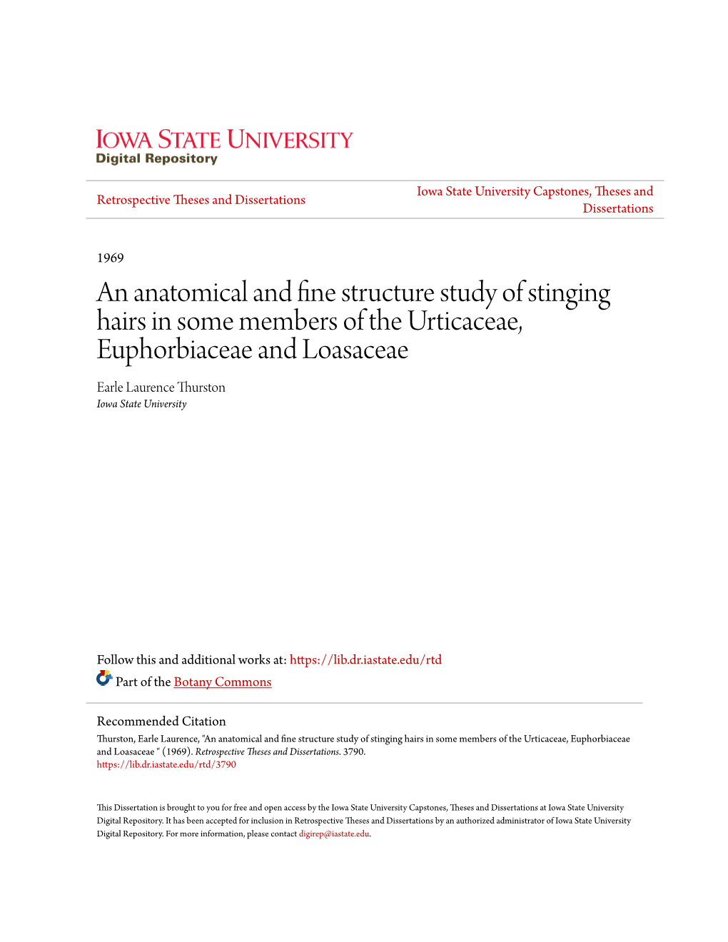 An Anatomical and Fine Structure Study of Stinging Hairs in Some Members of the Urticaceae, Euphorbiaceae and Loasaceae