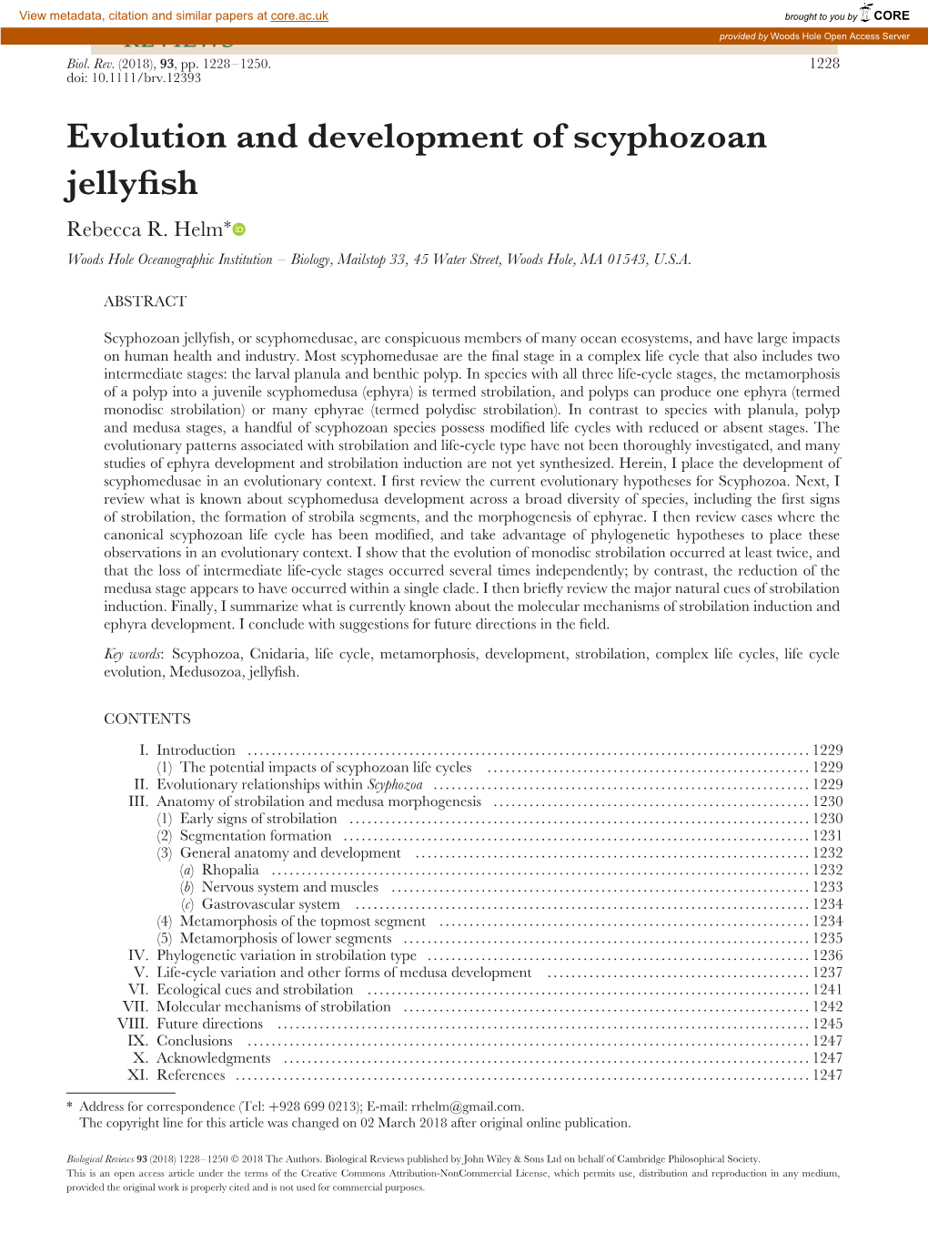 Evolution and Development of Scyphozoan Jellyfish