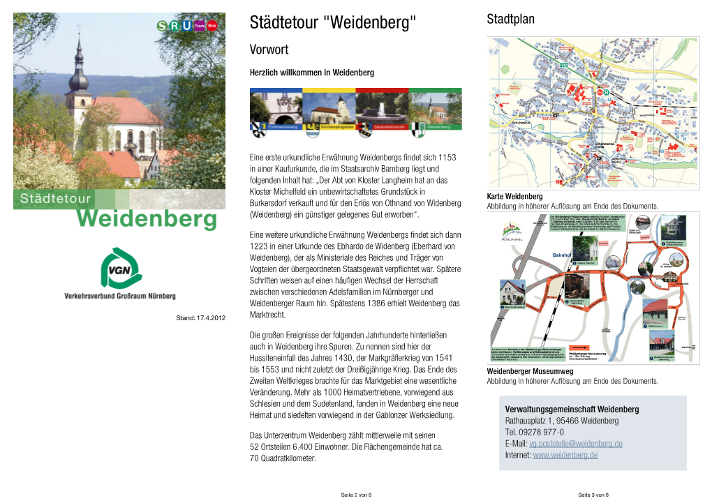 Städtetour "Weidenberg" Stadtplan Vorwort
