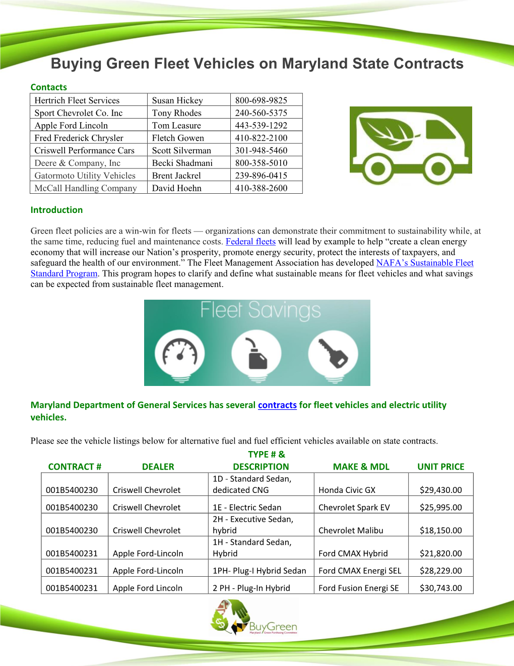 BISM Fleet Vehicles on Maryland State Contracts