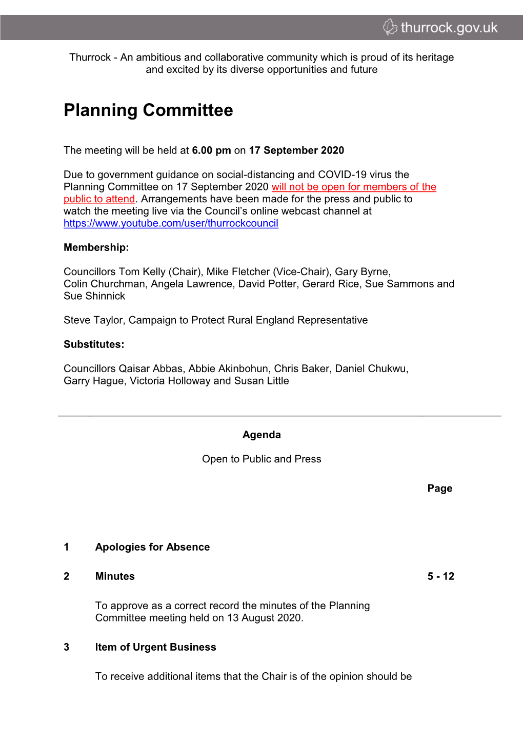 (Public Pack)Agenda Document for Planning Committee, 17/09/2020