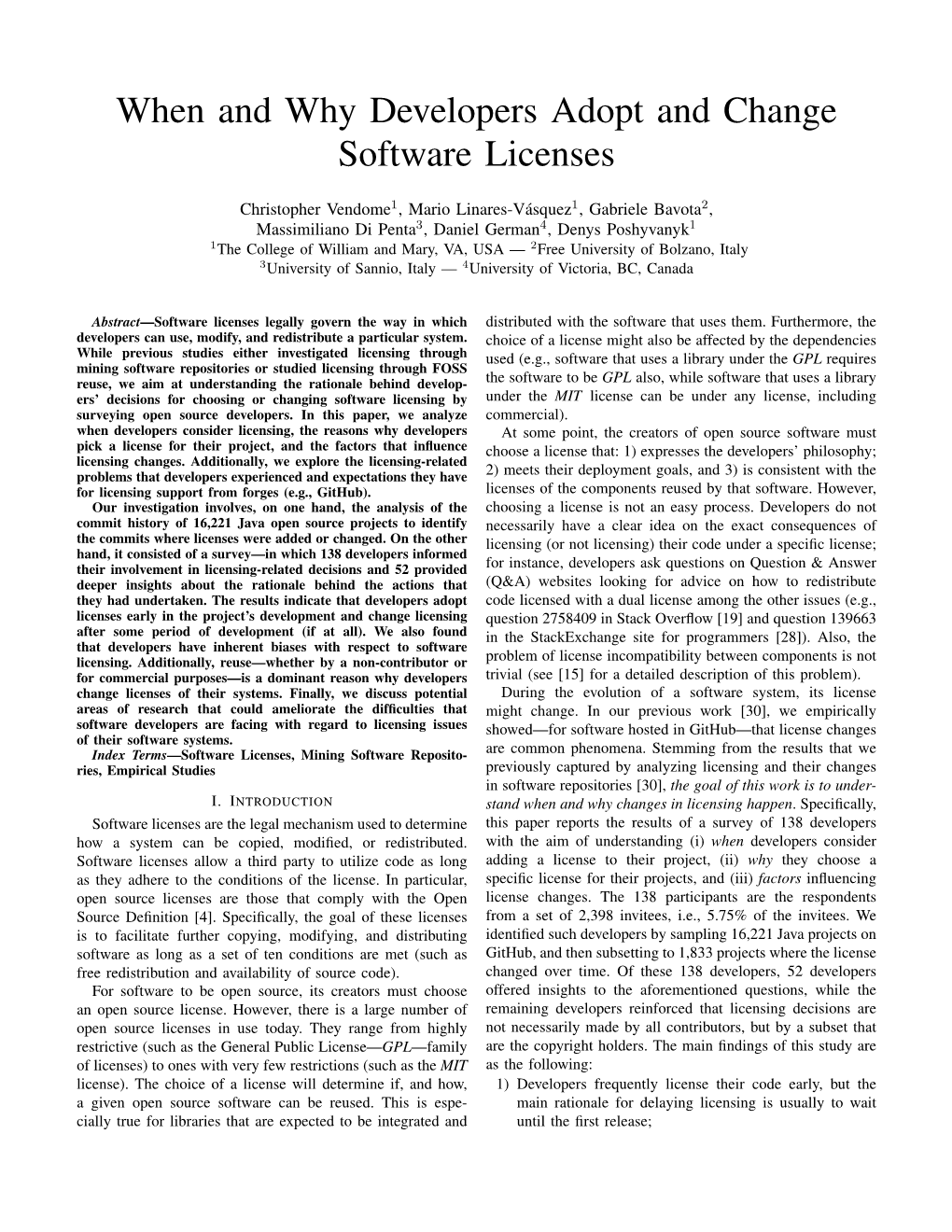 When and Why Developers Adopt and Change Software Licenses