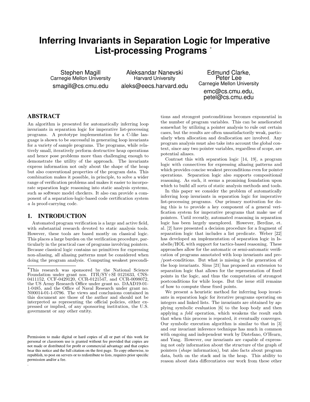 Inferring Invariants in Separation Logic for Imperative List-Processing Programs ∗