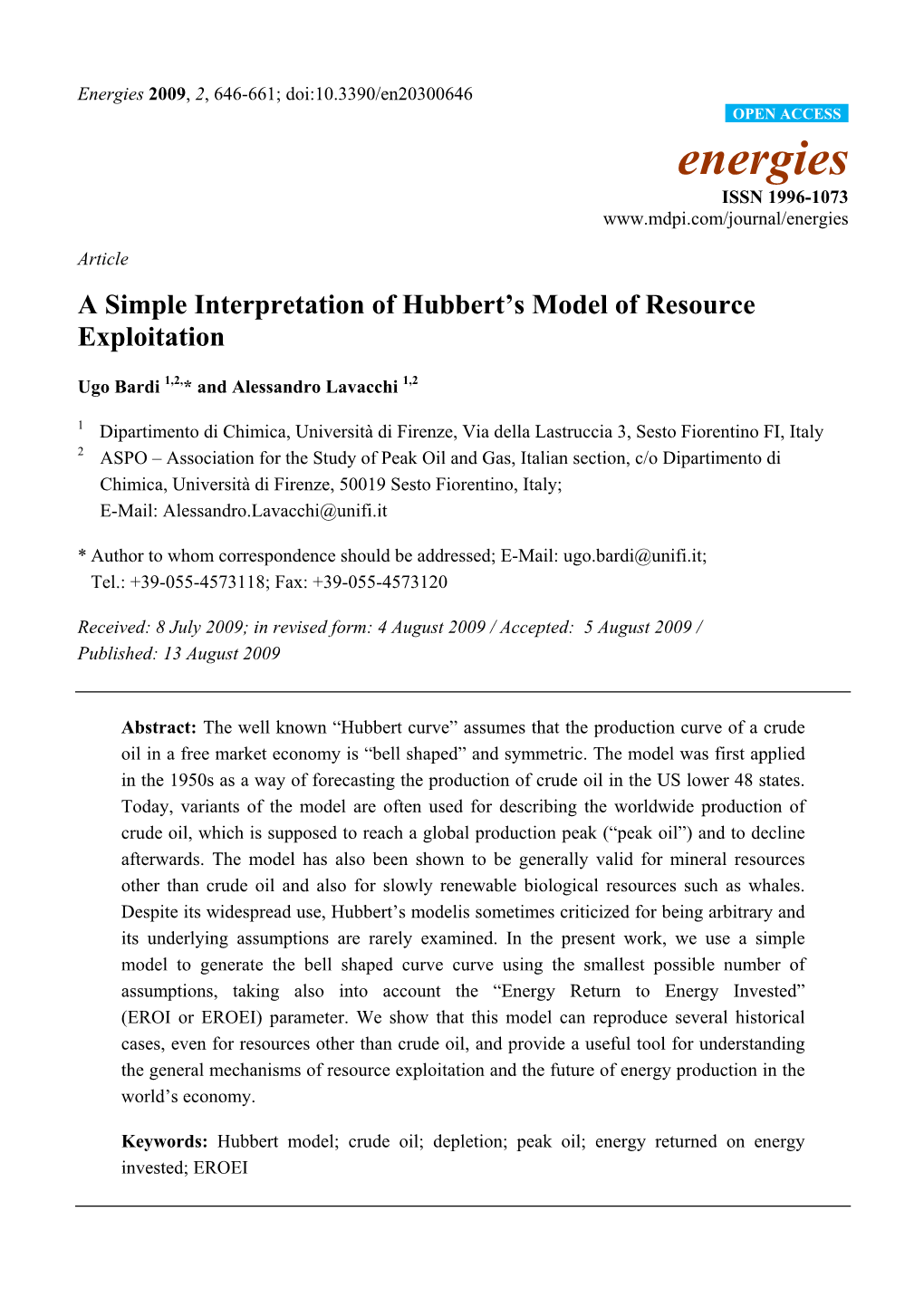 A Simple Interpretation of Hubbert's Model of Resource Exploitation