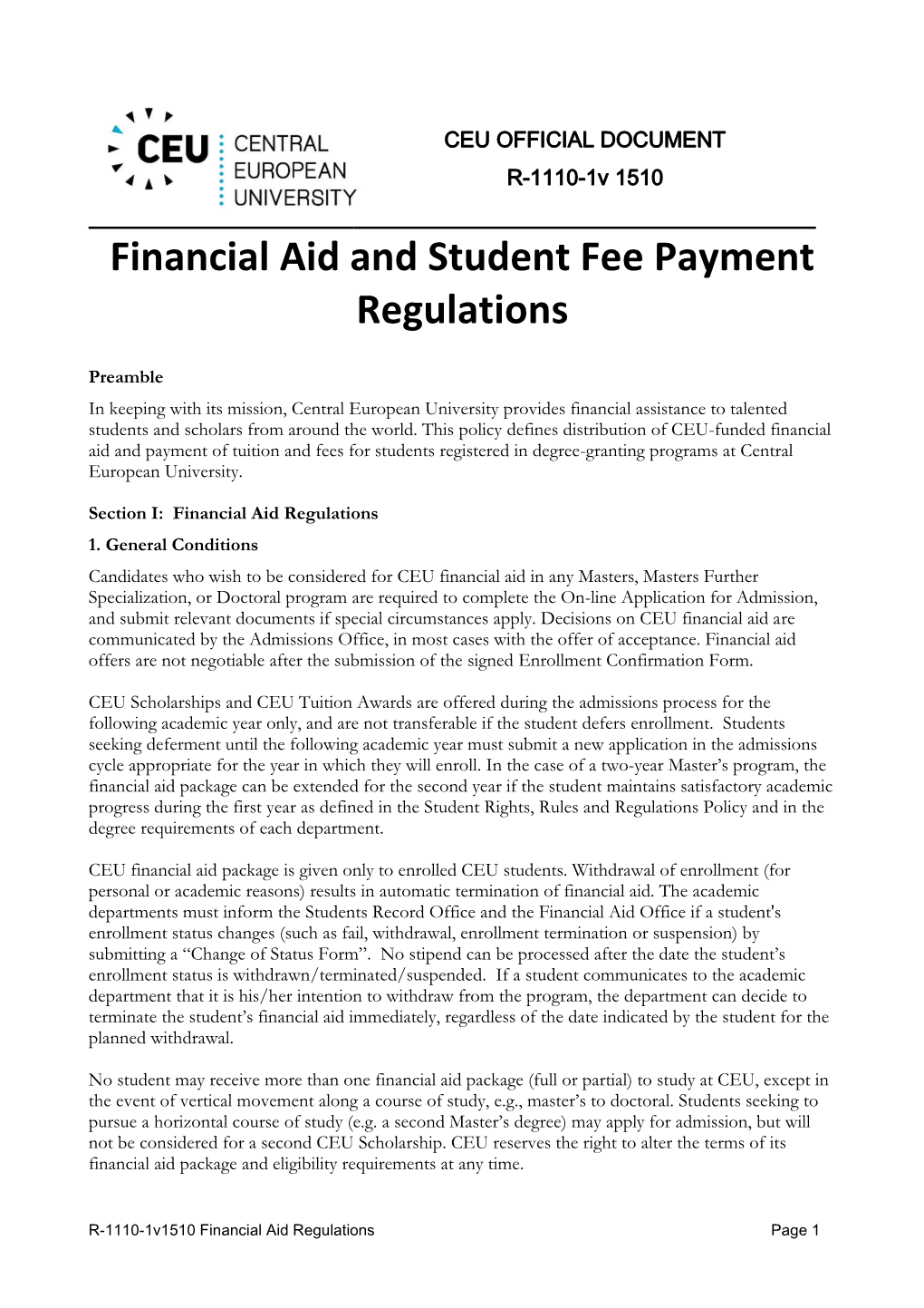 Financial Aid and Student Fee Payment Regulations