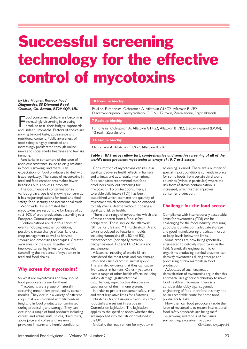 Successful Screening Technology for the Effective Control of Mycotoxins