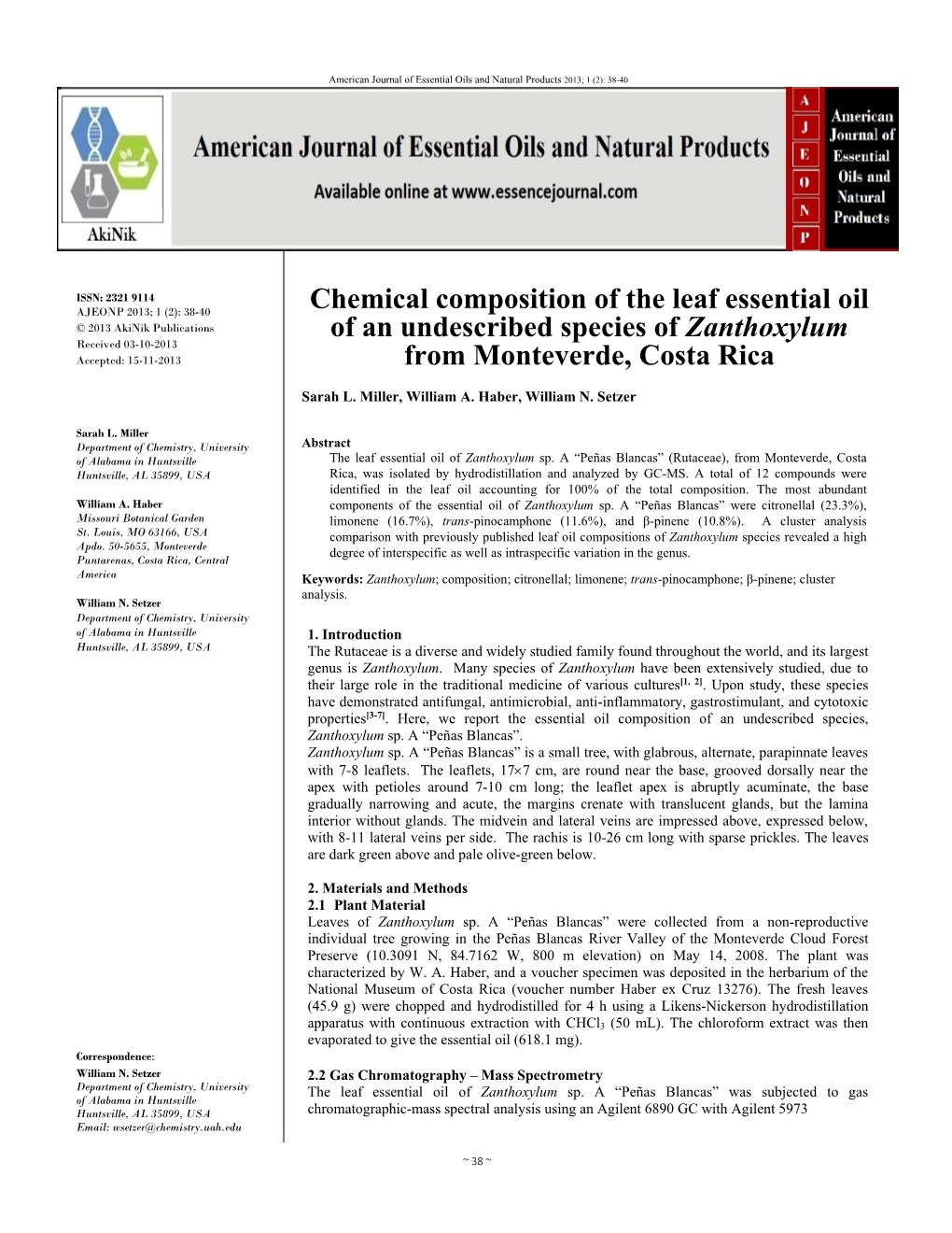 Chemical Composition of the Leaf Essential Oil of an Undescribed