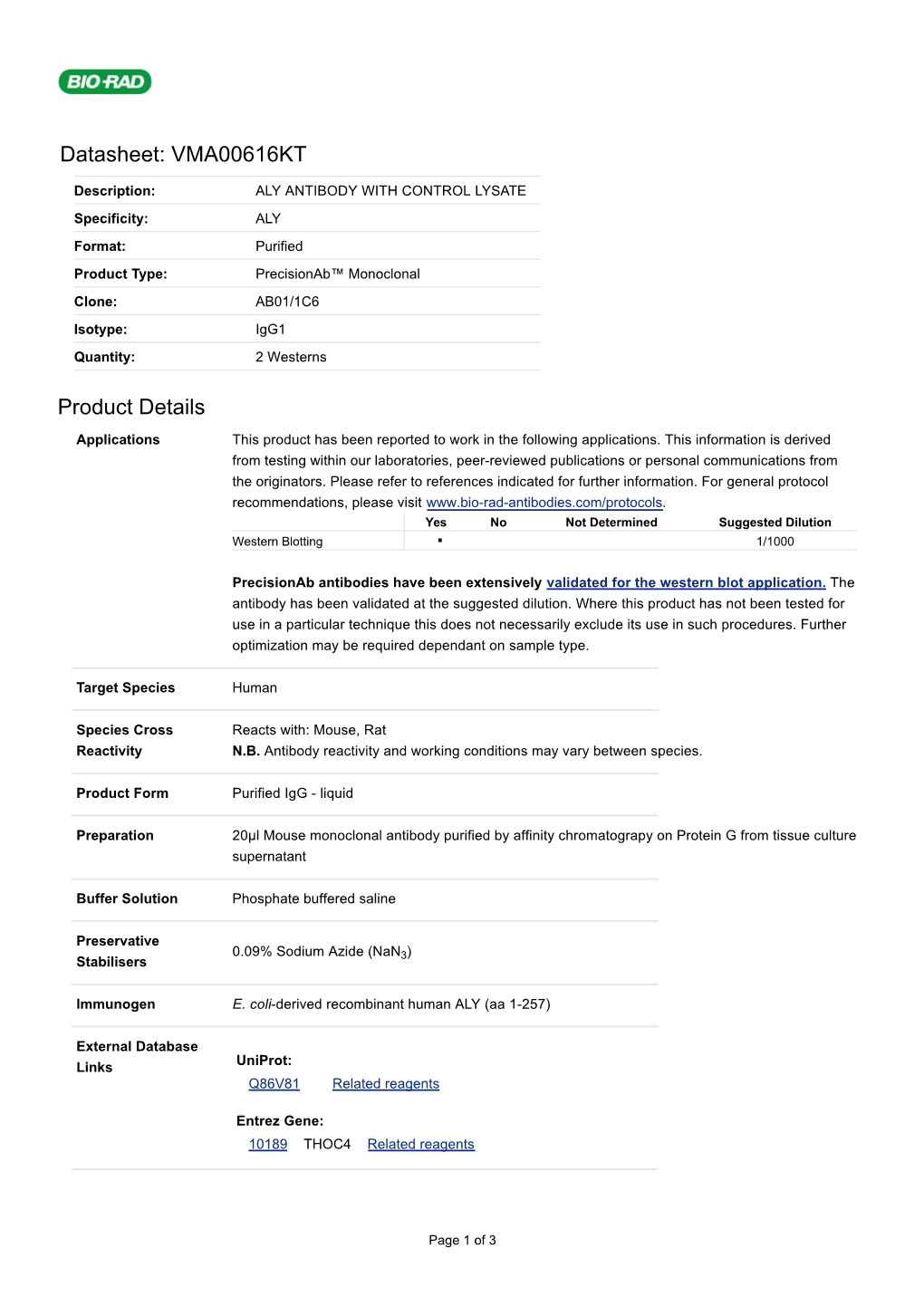 Datasheet: VMA00616KT Product Details