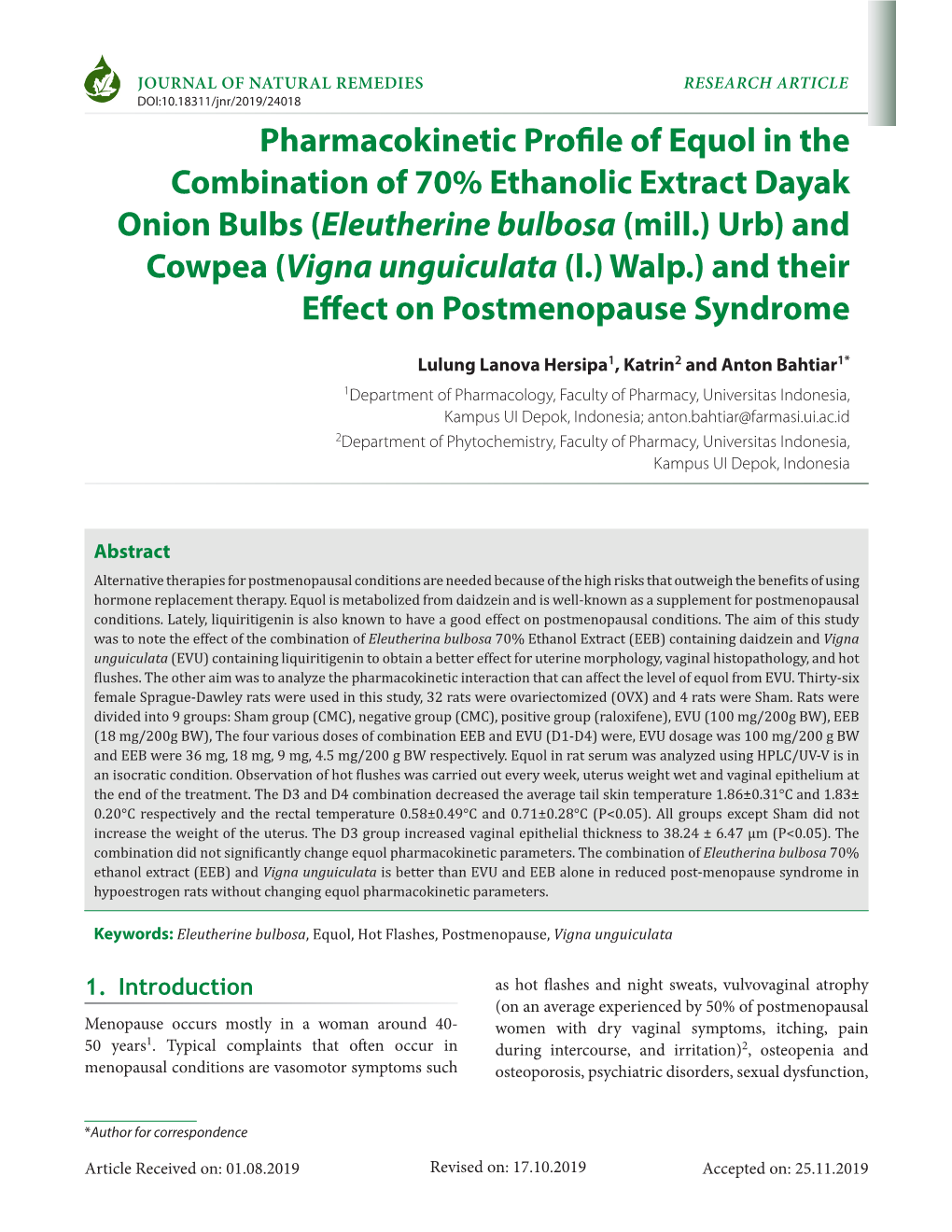 Pharmacokinetic Profile of Equol In