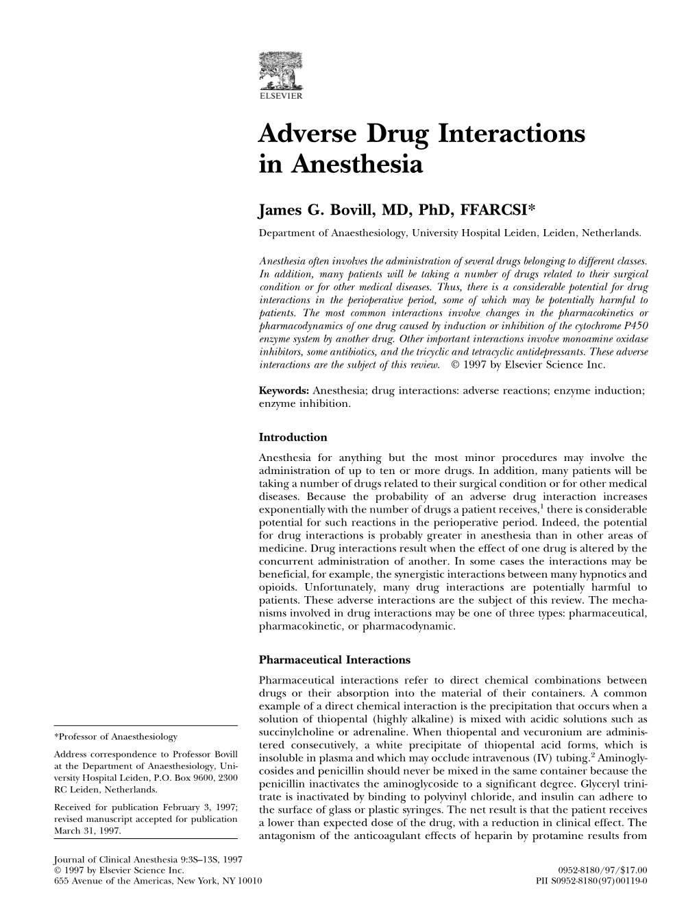 Adverse Drug Interactions in Anesthesia