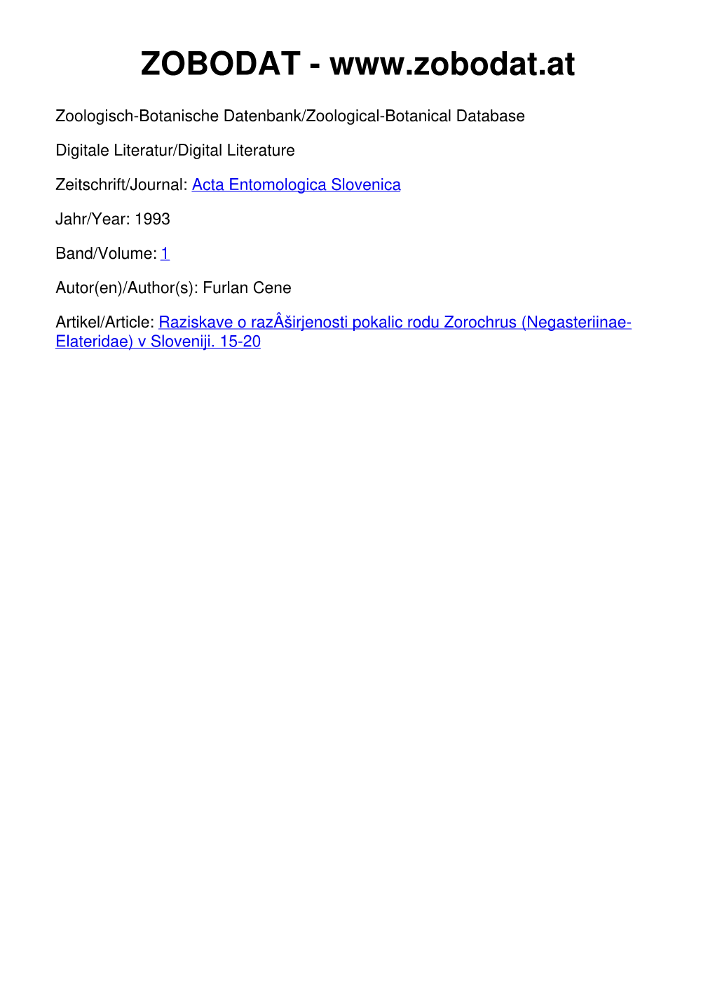 Raziskave O Razširjenosti Pokalic Rod Zorochrus (Negasteriinae-Elateridae) V Sloveniji