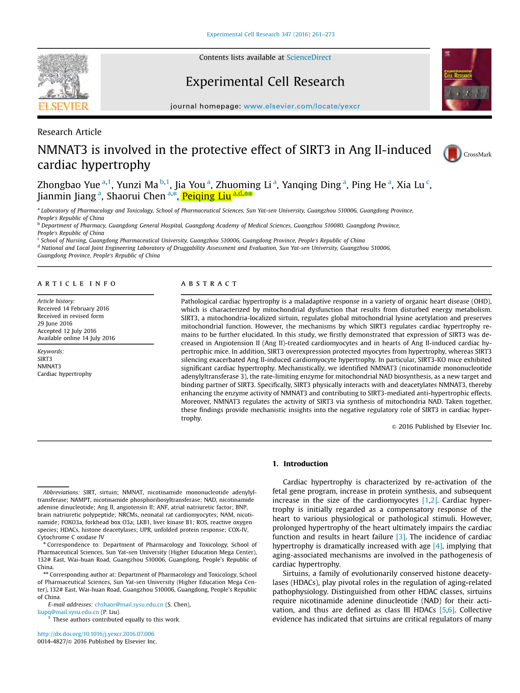 NMNAT3 Is Involved in the Protective Effect of SIRT3 in Ang II-Induced Cardiac Hypertrophy