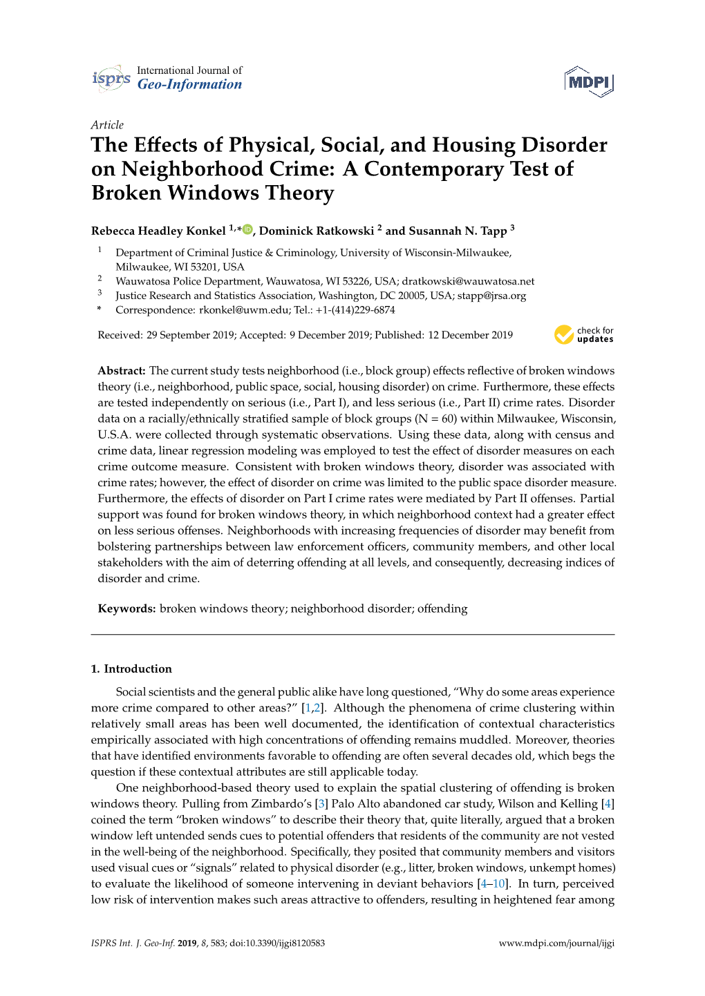 The Effects of Physical, Social, and Housing Disorder on Neighborhood