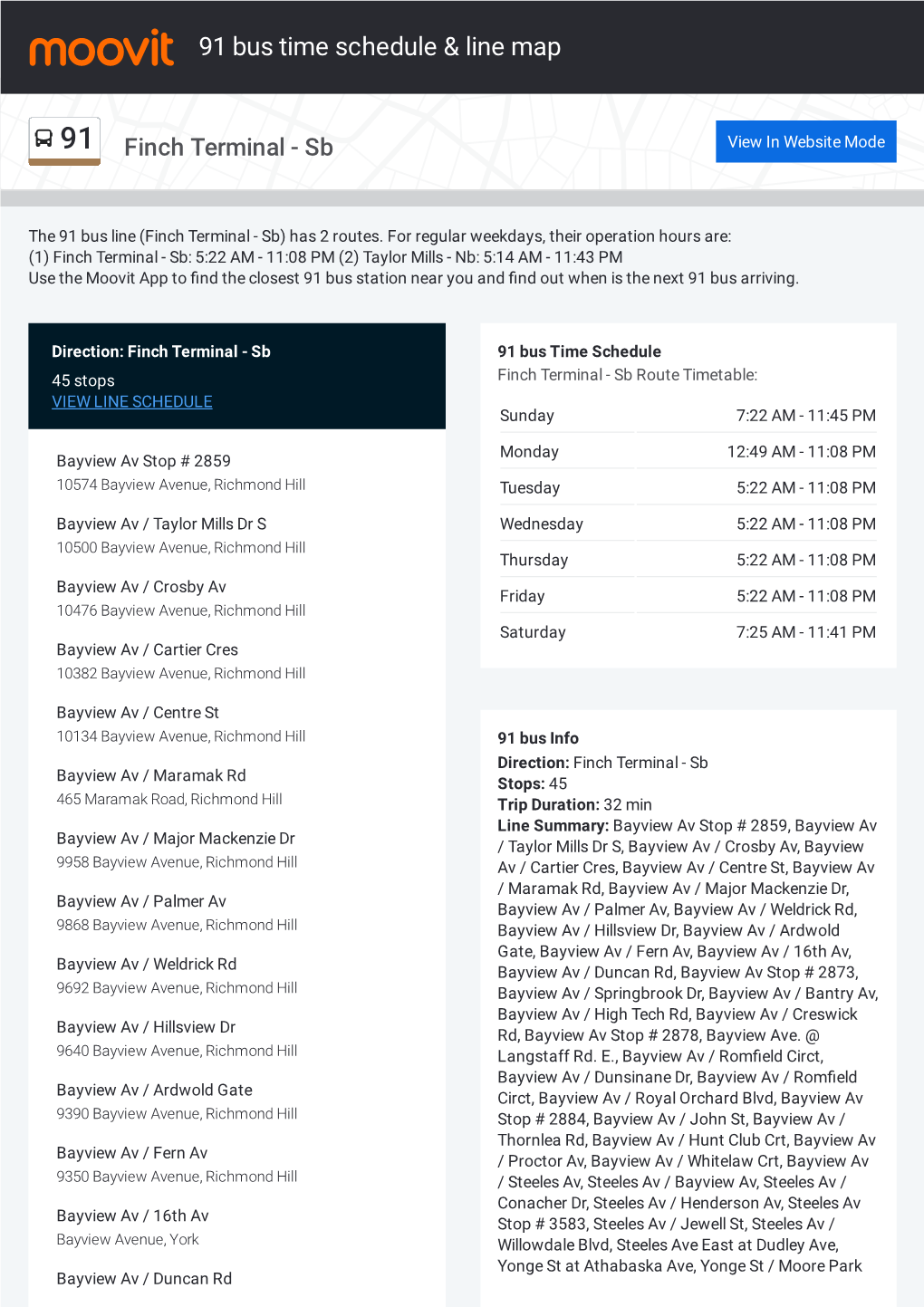 91 Bus Time Schedule & Line Route
