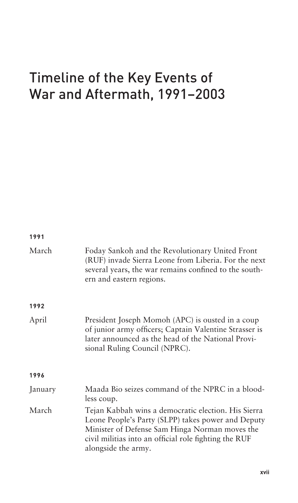 Timeline of the Key Events of War and Aftermath, 1991–2003