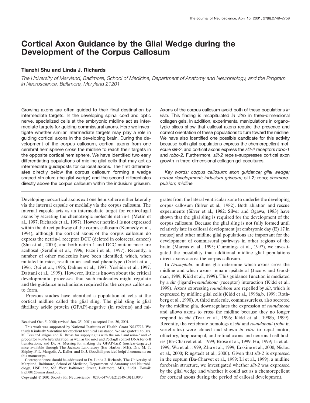 Cortical Axon Guidance by the Glial Wedge During the Development of the Corpus Callosum