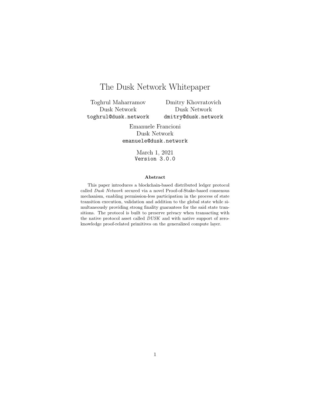 The Dusk Network Whitepaper