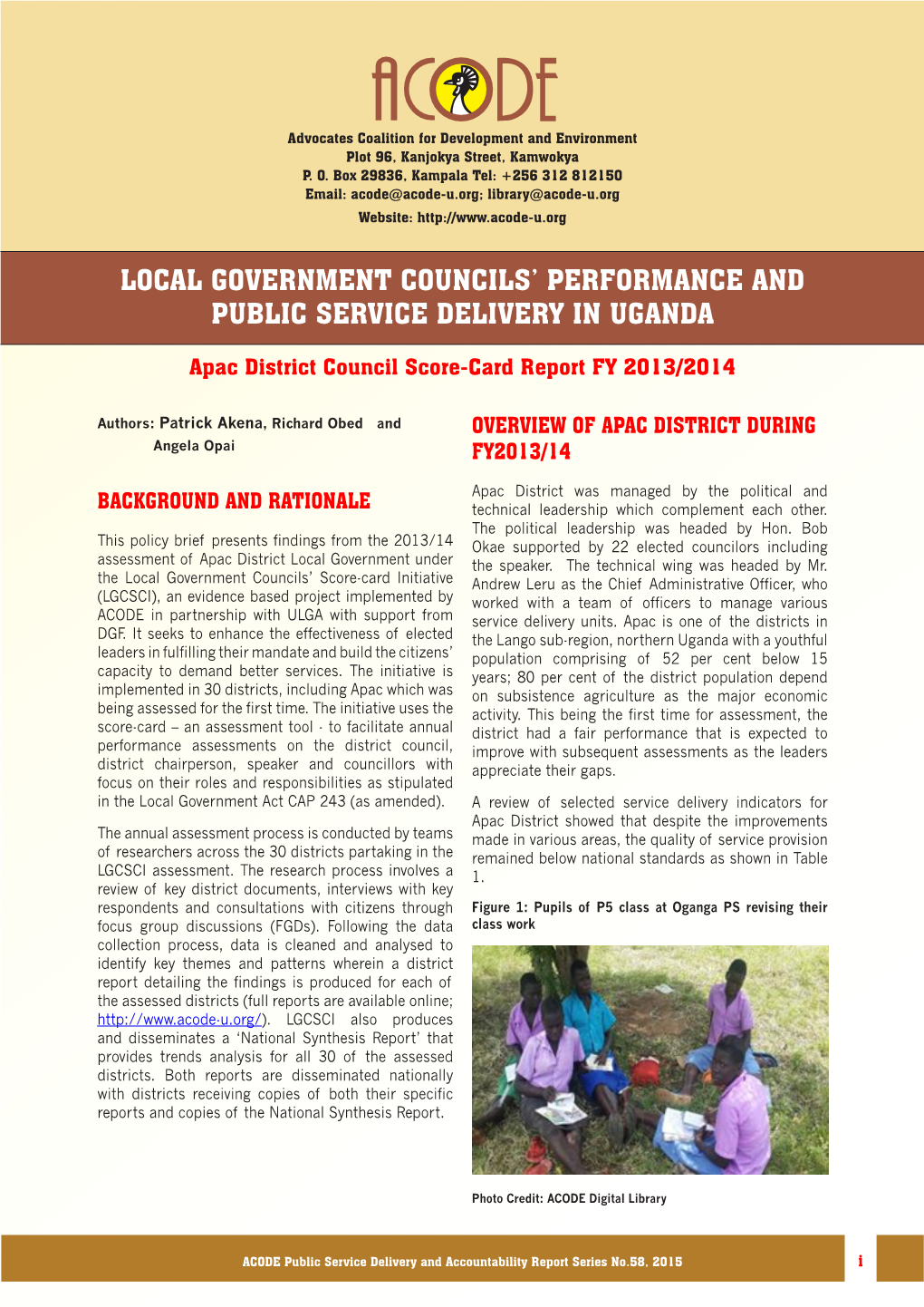 Local Government Councils' Performance and Public Service Delivery in Uganda