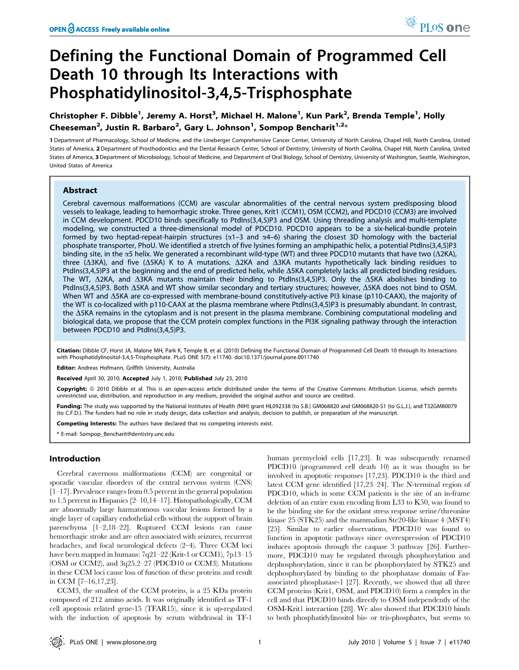 Defining the Functional Domain of Programmed Cell Death 10 Through Its Interactions with Phosphatidylinositol-3,4,5-Trisphosphate