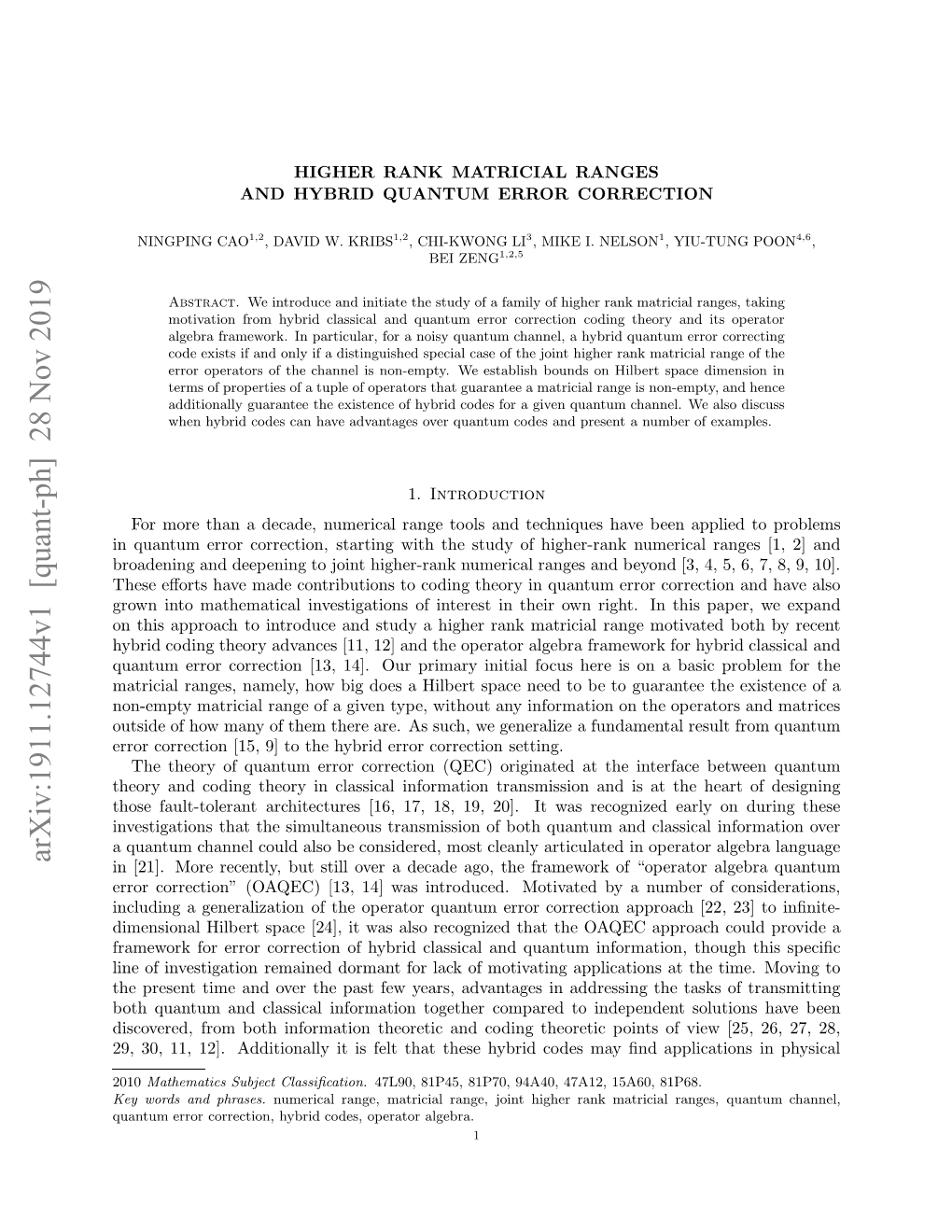 Higher Rank Matricial Ranges and Hybrid Quantum Error Correction 3