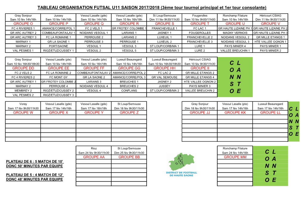 Page 1 TABLEAU ORGANISATION FUTSAL U11 SAISON 2017/2018