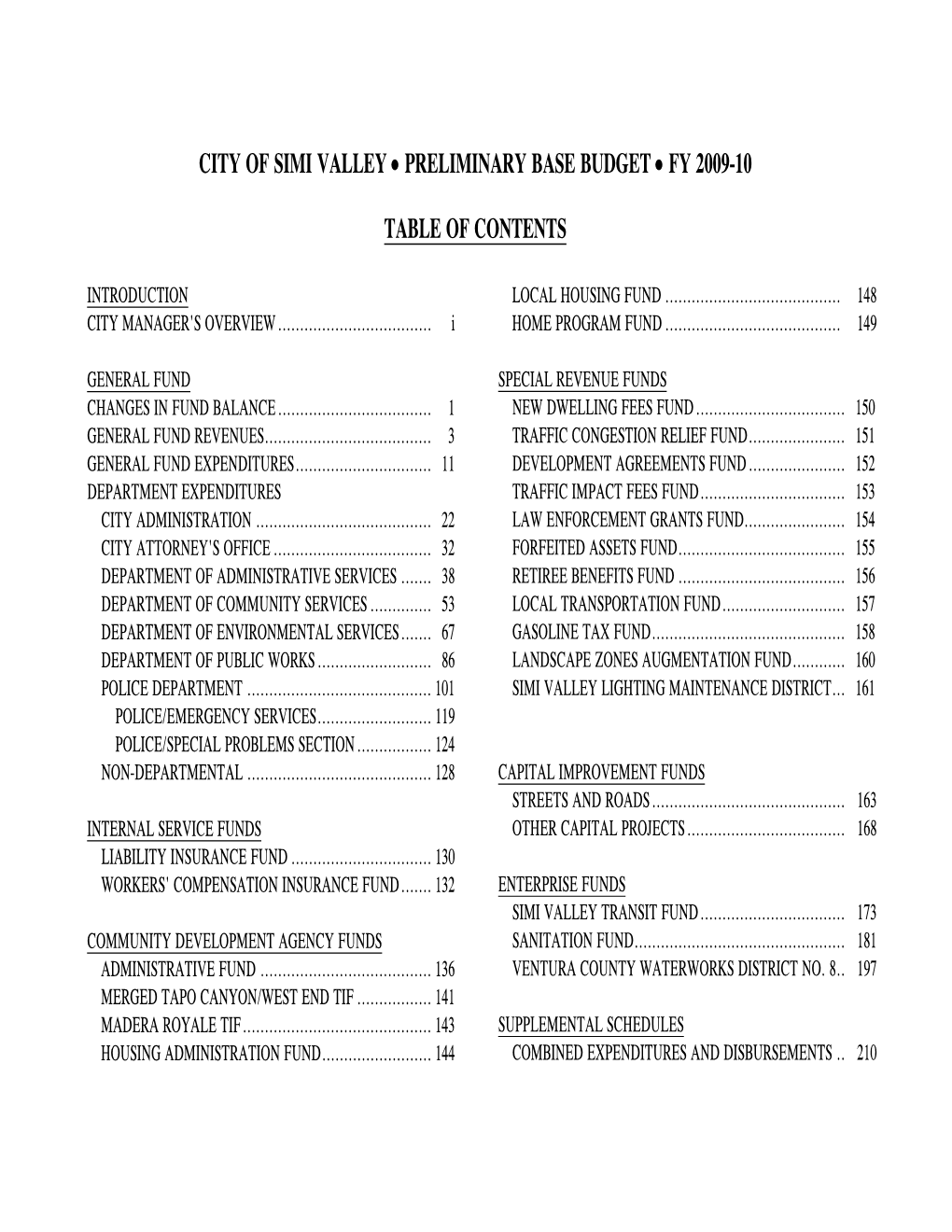 FY 2009-10 Preliminary Base Budget