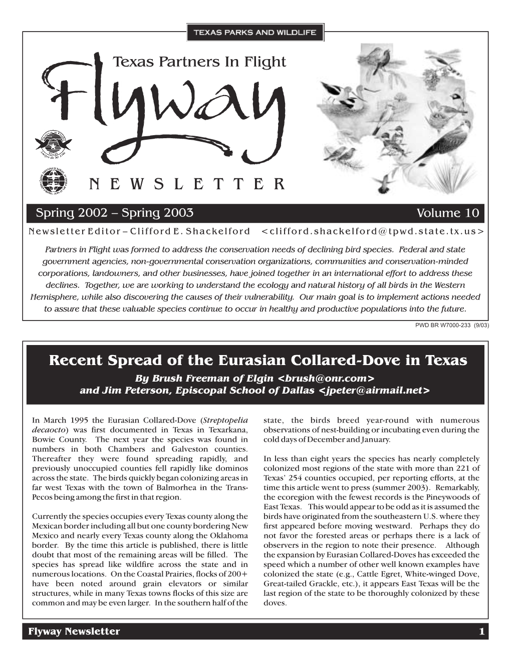 Partners in Flight Flyway Newsletter, Volume 10