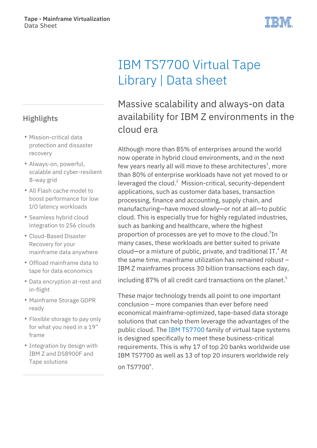 IBM TS7700 Virtual Tape Library | Data Sheet