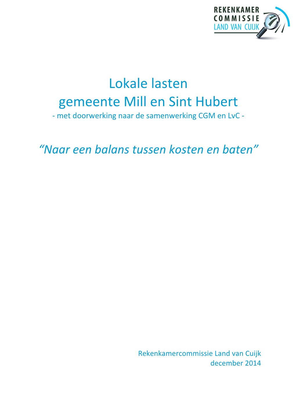 Rapport Lokale Lasten Gemeente Mill En Sint Hubert, December-2014