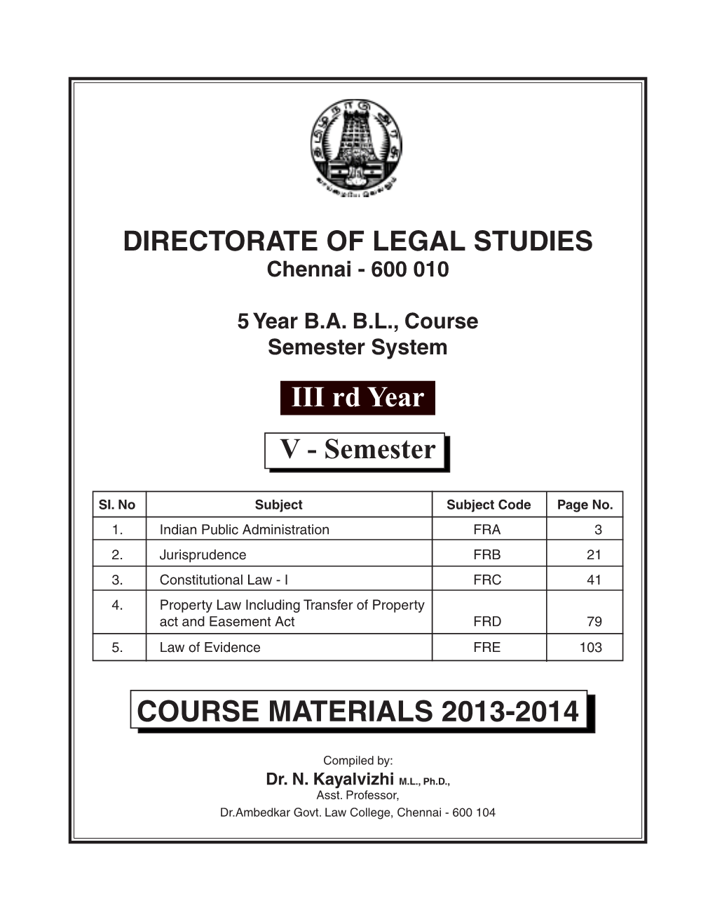 III Rd Year V - Semester