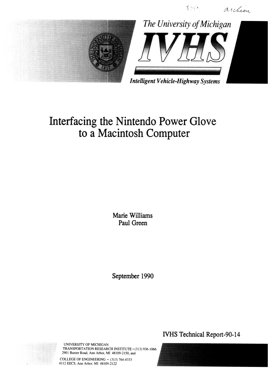 Interfacing the Nintendo Power Glove to a Macintosh Computer