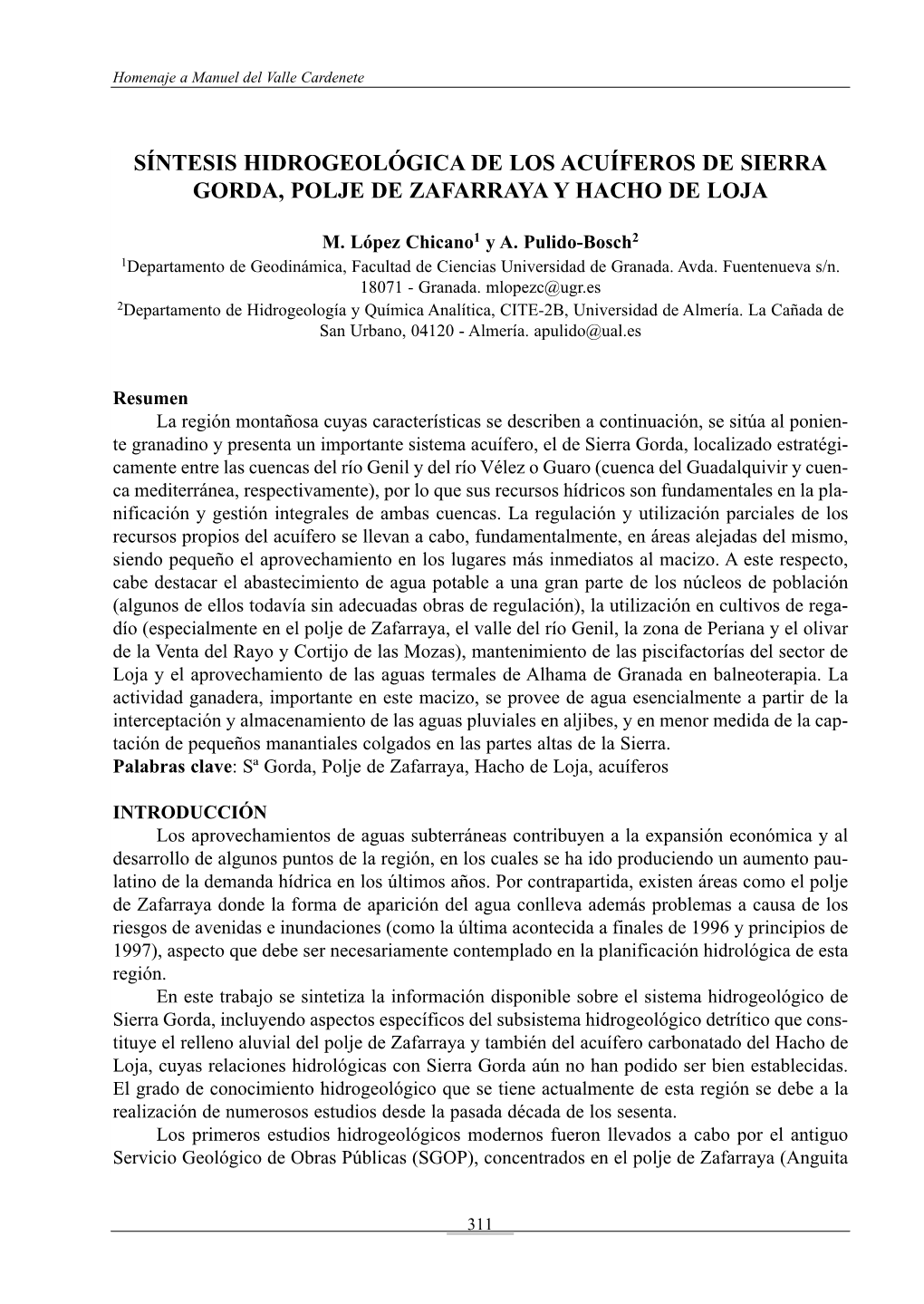 Sèntesis Hidrogeolìgica De Los Acuèferos De Sierra