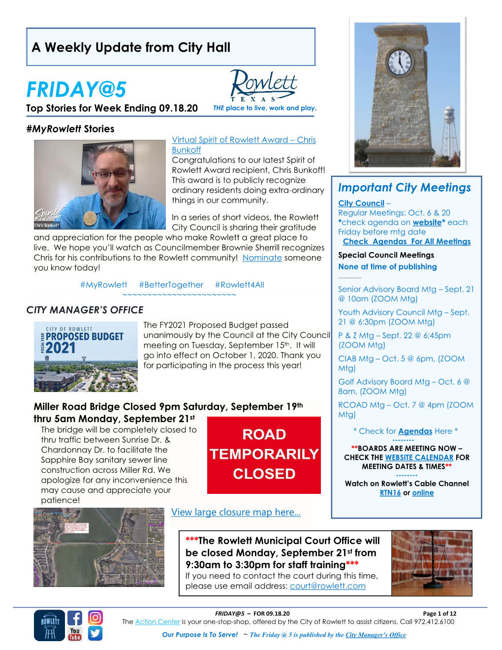 FRIDAY@5 Top Stories for Week Ending 09.18.20 the Place to Live, Work and Play