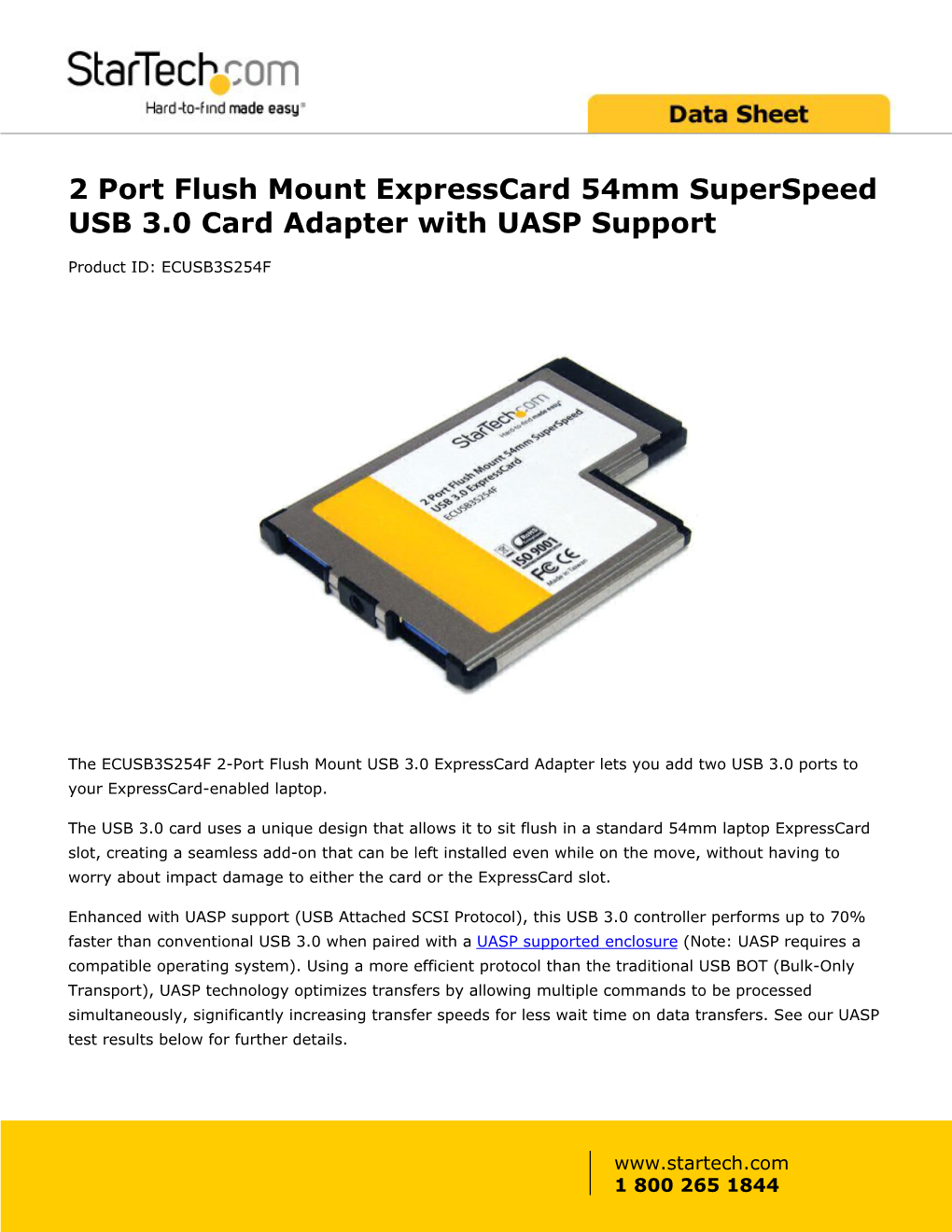 2 Port Flush Mount Expresscard 54Mm Superspeed USB 3.0 Card Adapter with UASP Support