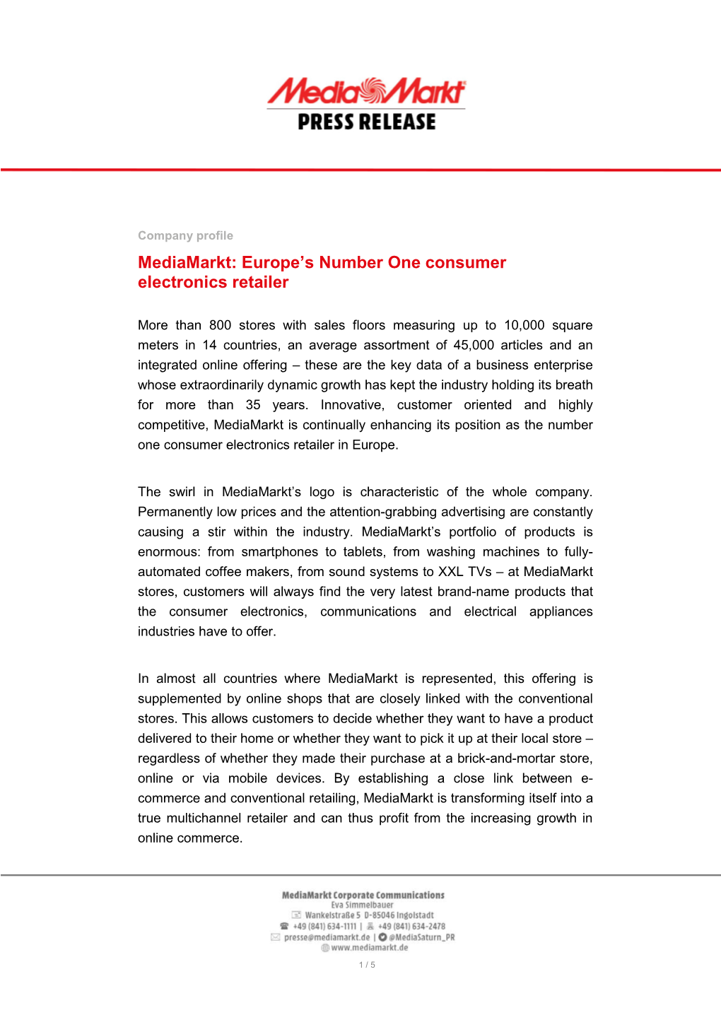 Mediamarkt: Europe's Number One Consumer Electronics Retailer