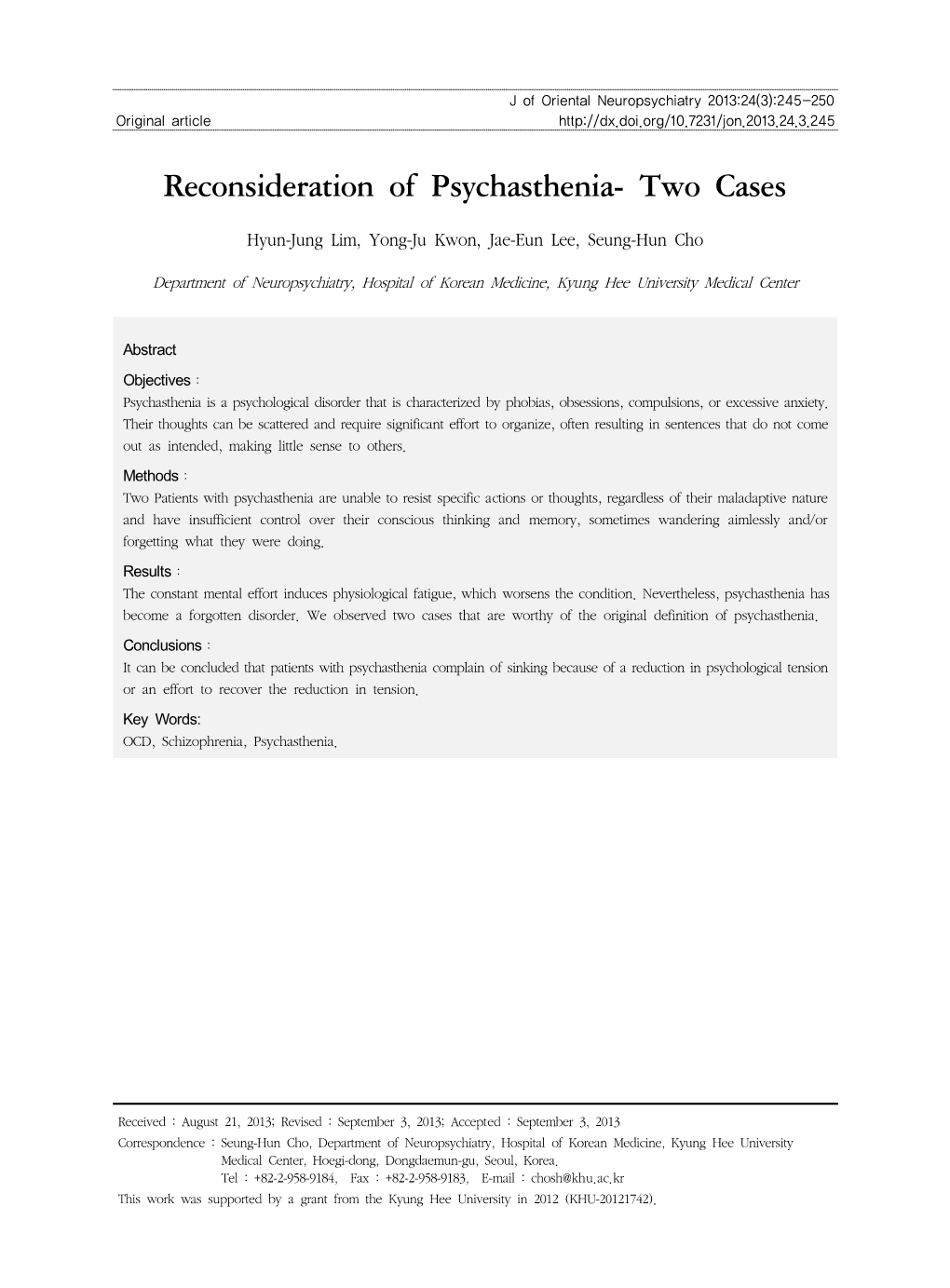 Reconsideration of Psychasthenia- Two Cases