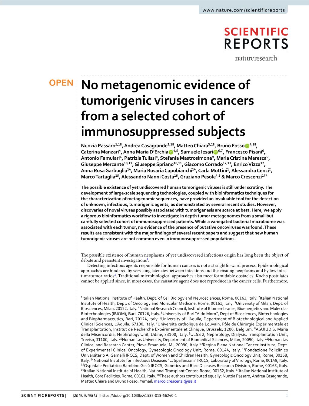 No Metagenomic Evidence of Tumorigenic Viruses in Cancers from a Selected Cohort of Immunosuppressed Subjects