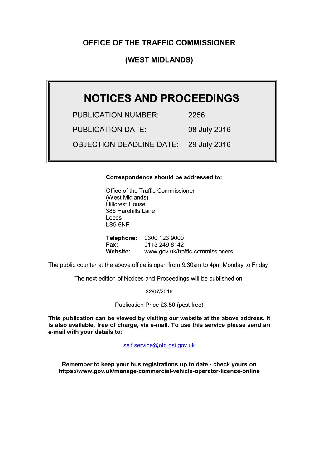 Notices and Proceedings: West Midlands: 08 July 2016