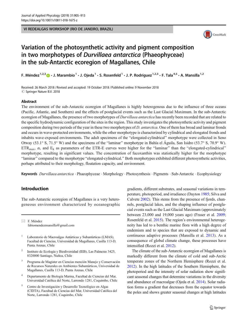 Phaeophyceae) in the Sub-Antarctic Ecoregion of Magallanes, Chile