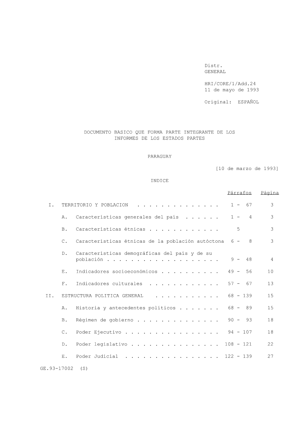 Distr. GENERAL HRI/CORE/1/Add.24 11 De Mayo De 1993 Original